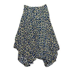 FROCK SHOP Flared Skirt With Asymmetric Hem Blue Yellow Size Medium
